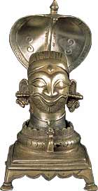 Lingaaufsatz mit dem Gesicht des Gottes Shiva auf der Schlange Ananta